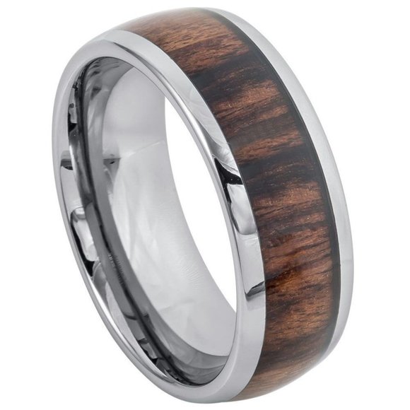 8MM ROSE WOOD INLAY TUNGSTEN WEDDING BAND - Picture 3 of 16